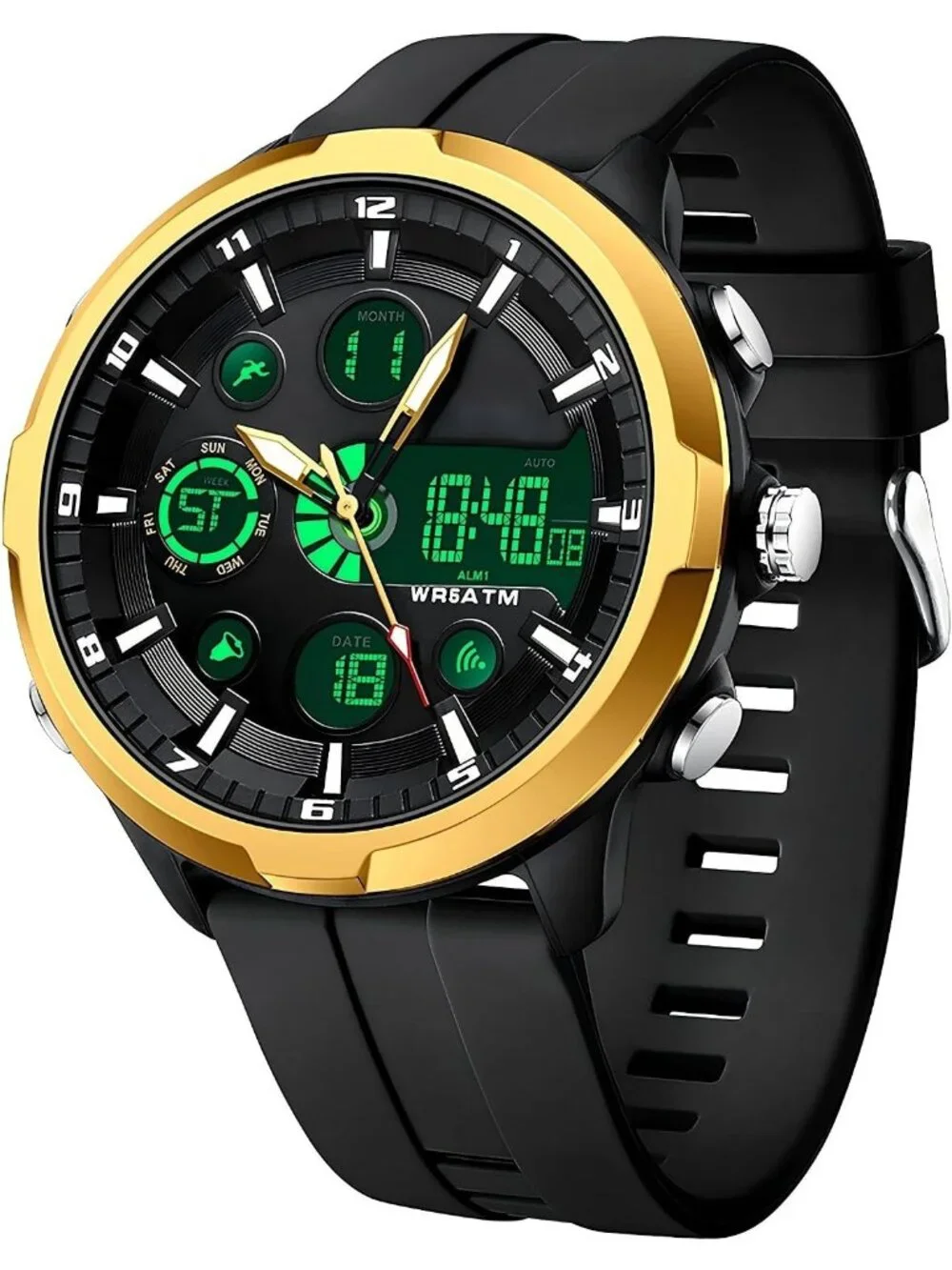 Men Gold Large Face Watches Chronograph Waterproof Sport Military Heavy Duty